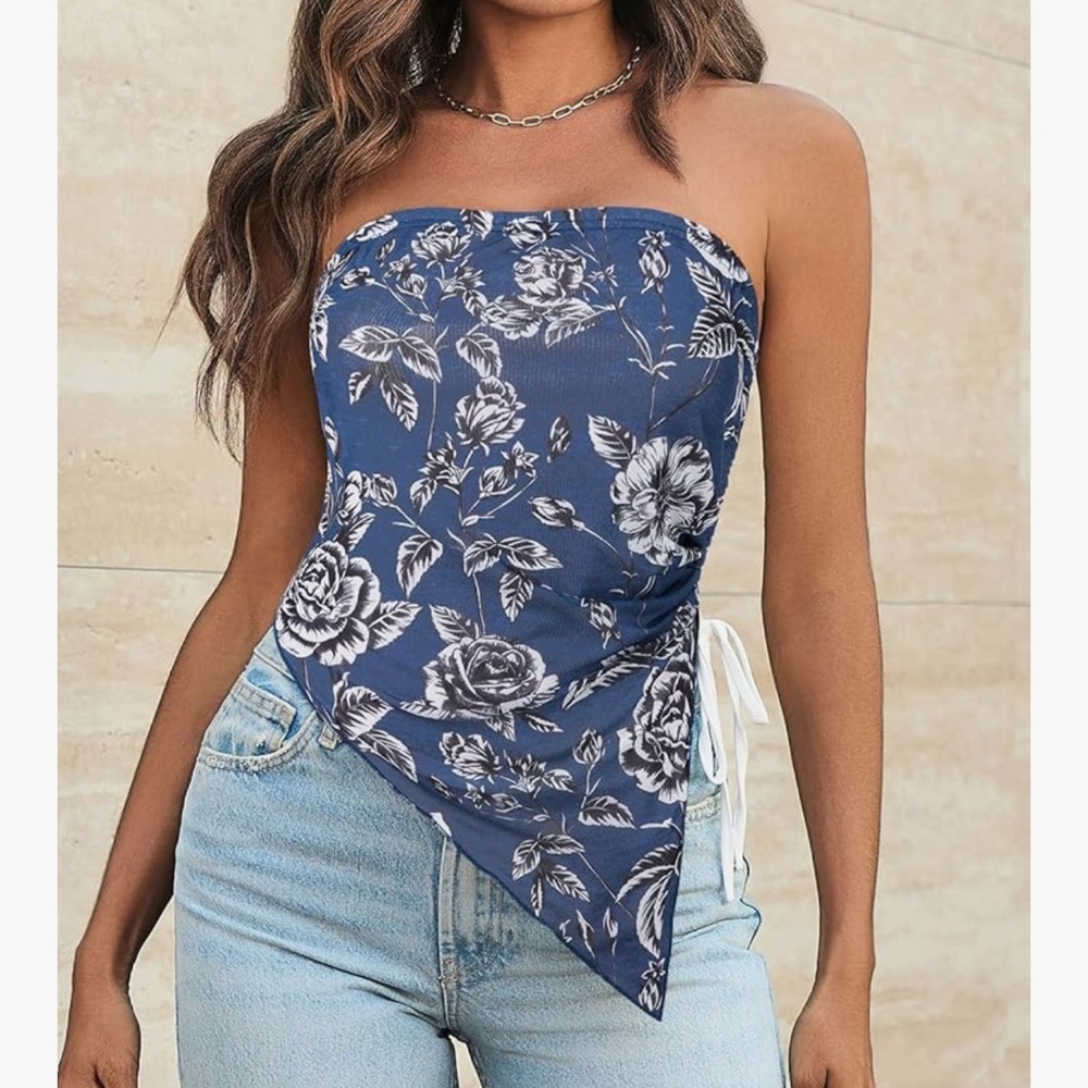 Chic Nation Blue Asymmetrical Sleeveless Top